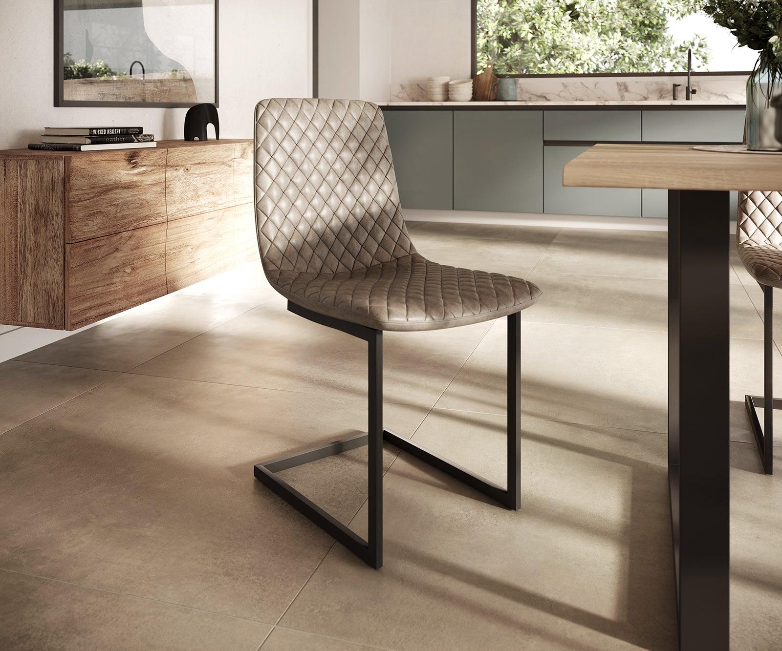 MobelMassev Dining set Adesso oak look 180x90 skid tree edge + 4 chairs taupe vintage #7 - Duraster