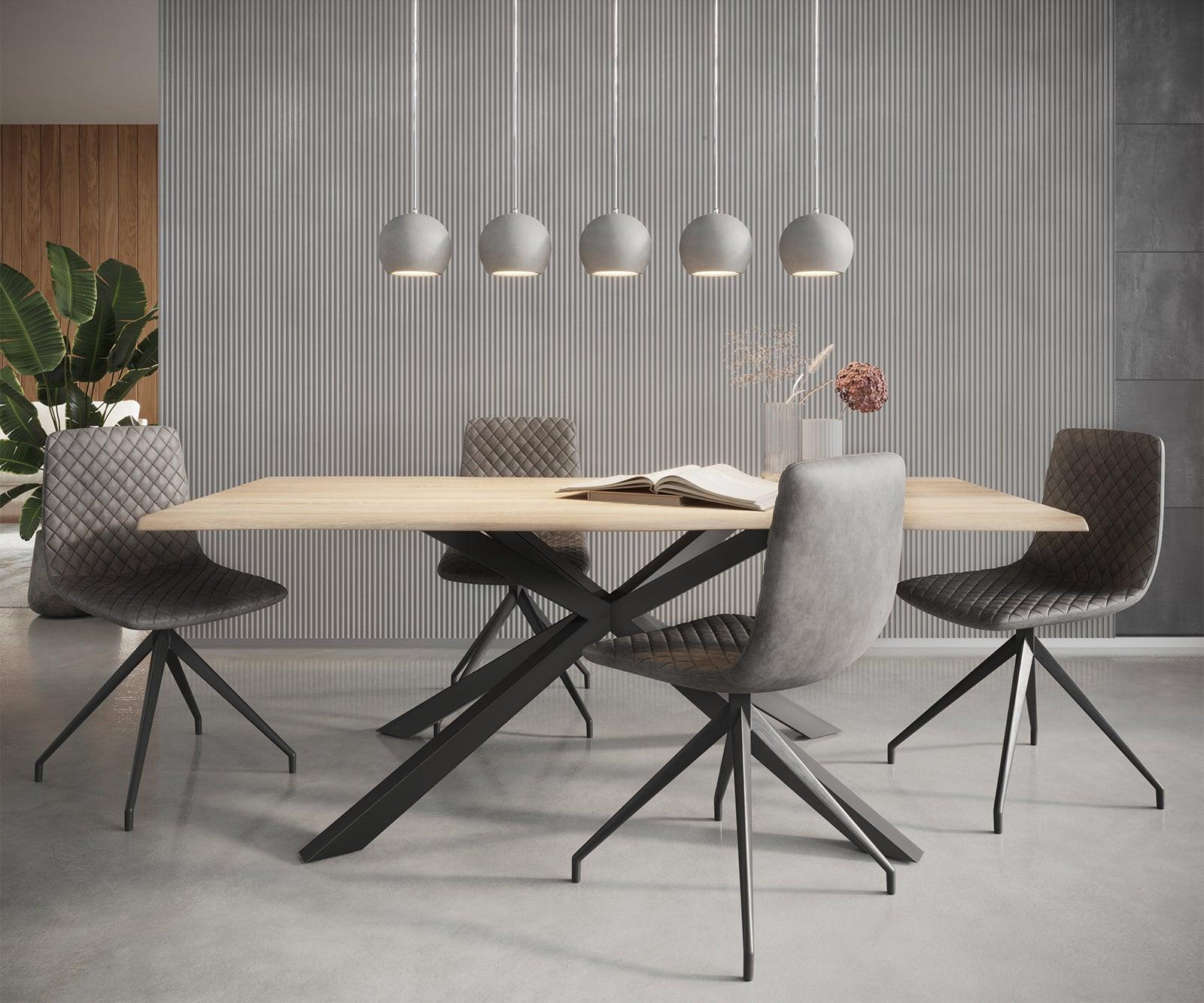 MobelMassev Dining set Adesso oak look 180x90 central leg tree edge + 4 chairs anthracite vintage#10 - Duraster