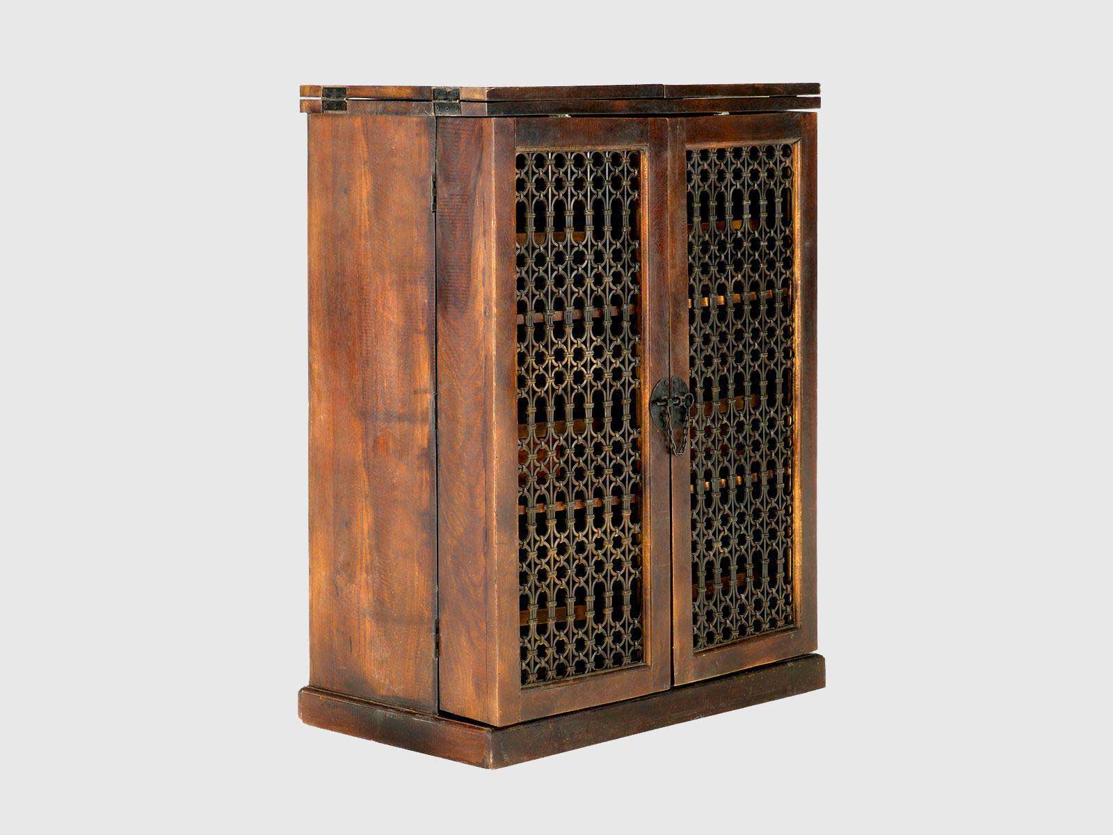 Duraster Vismit Solid Mango wood Wine Cabinet with metal doors # 1