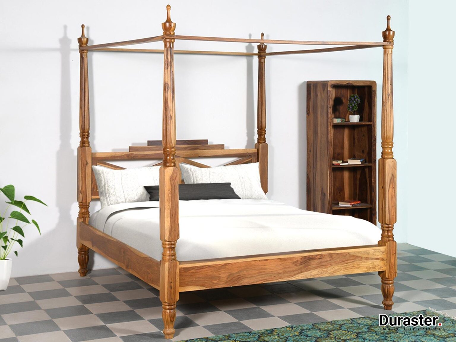Four Poster Solid Sheesham wood Canopy Bed - Duraster