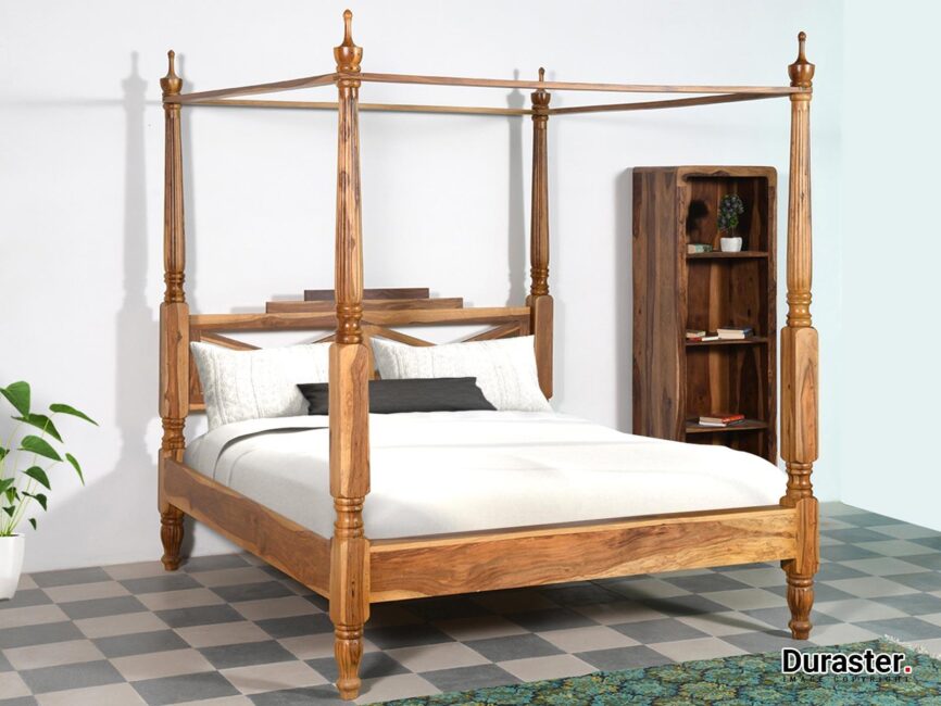 Four Poster Solid Sheesham wood Canopy Bed - Duraster