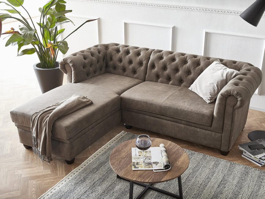 Norwich Chesterfield Taupe Ottoman Left #29 - Duraster