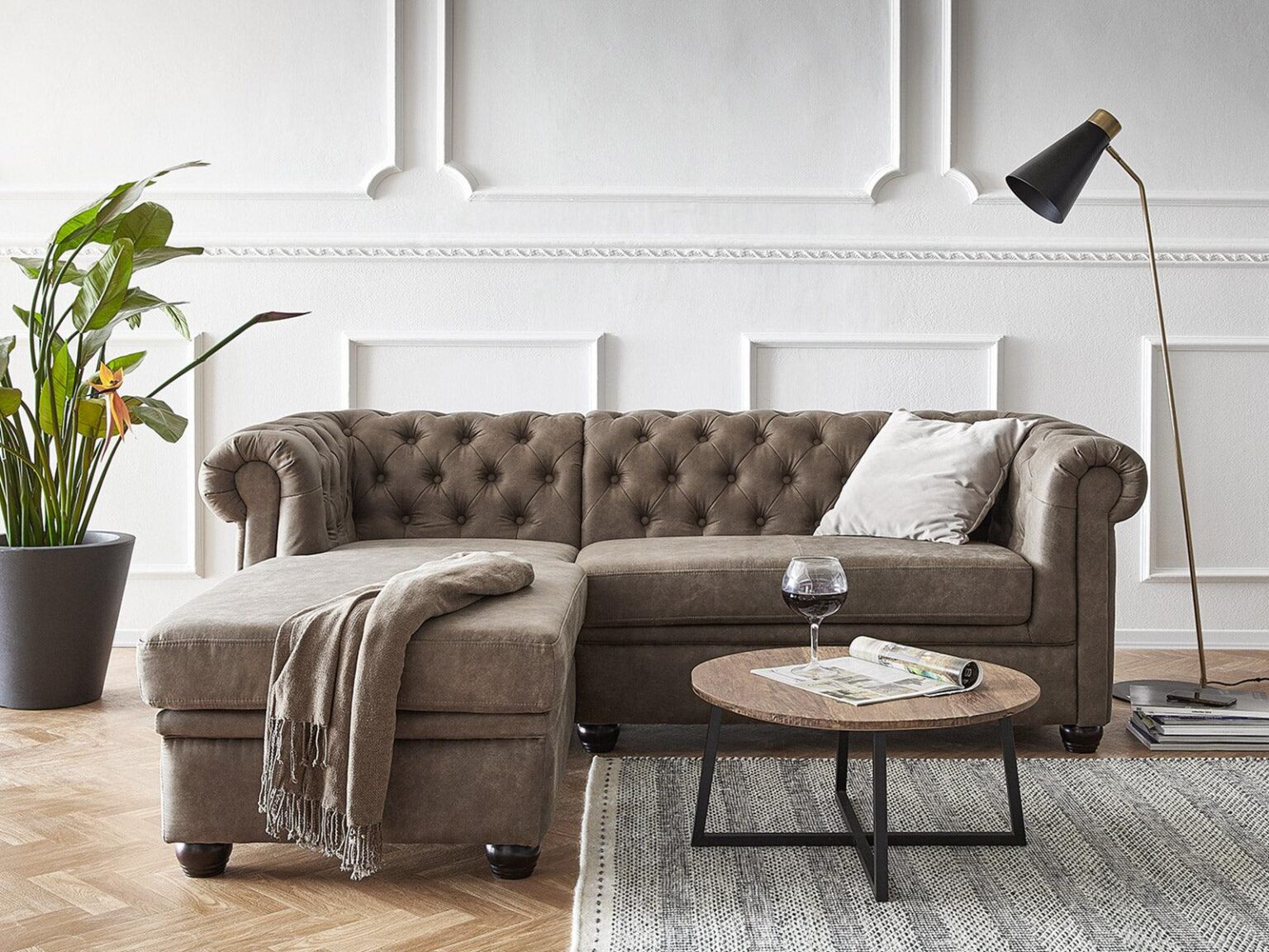 Norwich Chesterfield Taupe Ottoman Left #29 - Duraster