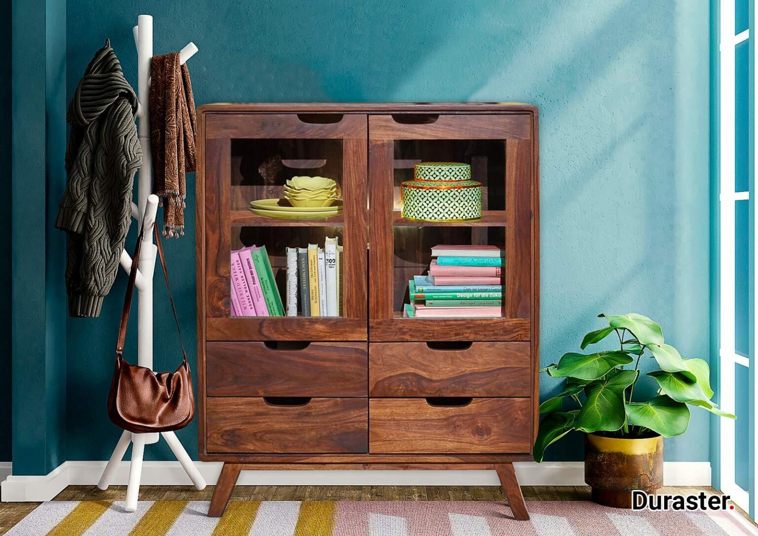 Ummed Modern Sheesham Wood Highboard Cabinet #9 - Duraster