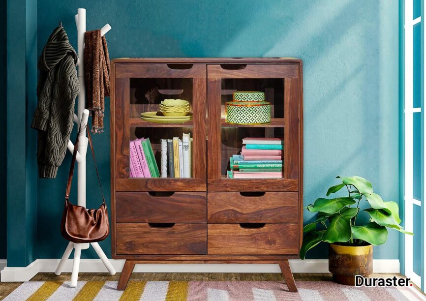 Ummed Modern Sheesham Wood Highboard Cabinet #9 - Duraster