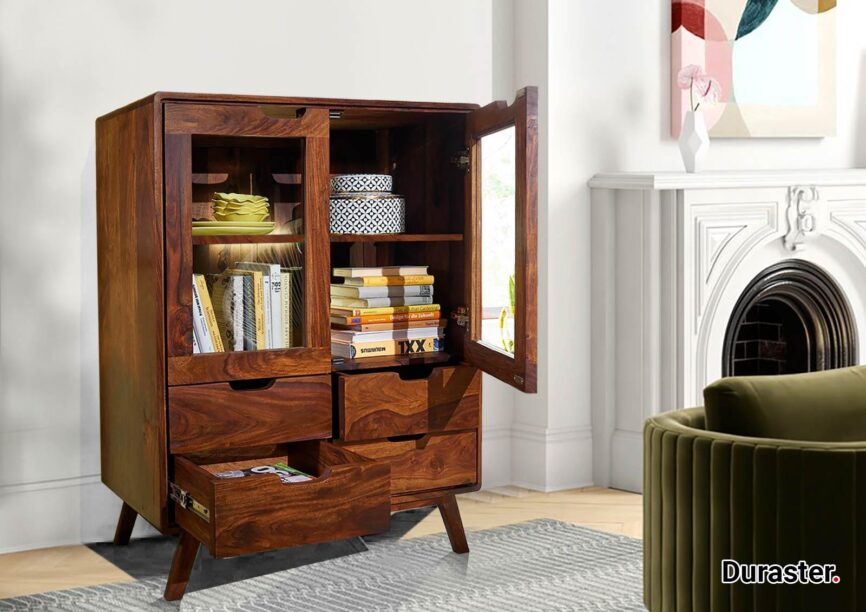 Ummed Modern Sheesham Wood Highboard Cabinet #9 - Duraster